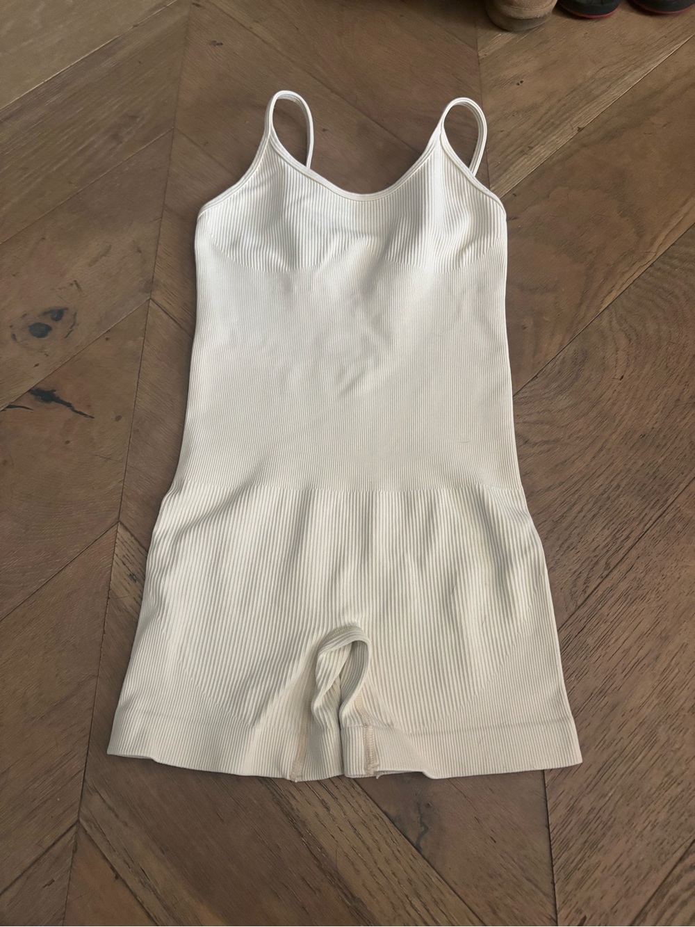 Ivory Ribbed Seamless Workout Romper Onesie